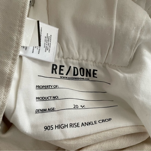 Redone 90s High Rise Crop Jeans Button Fly Size 26 Vintage White - Picture 8 of 16